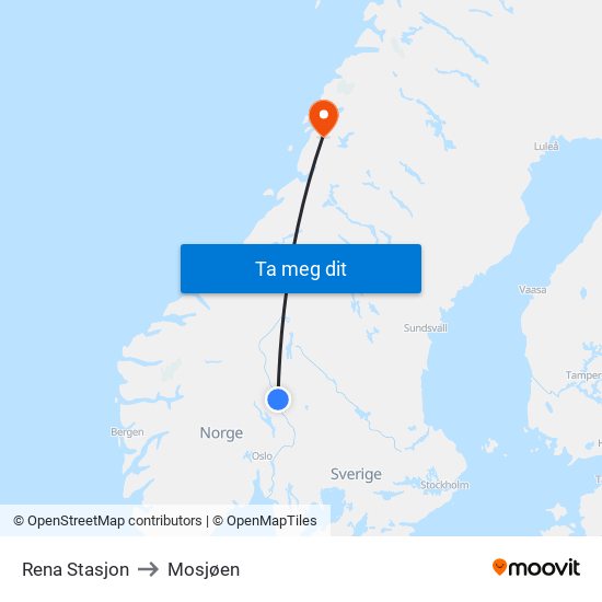 Rena Stasjon to Mosjøen map