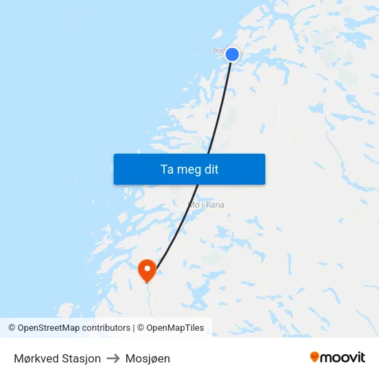 Mørkved Stasjon to Mosjøen map