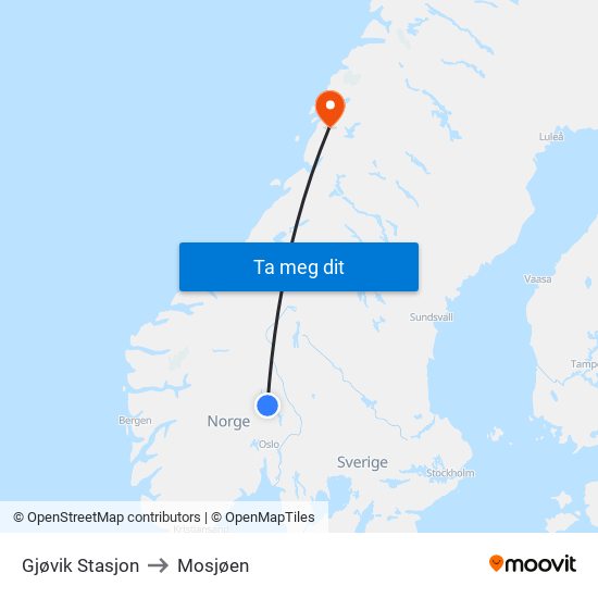 Gjøvik Stasjon to Mosjøen map