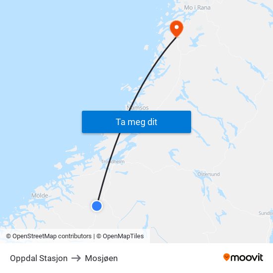 Oppdal Stasjon to Mosjøen map