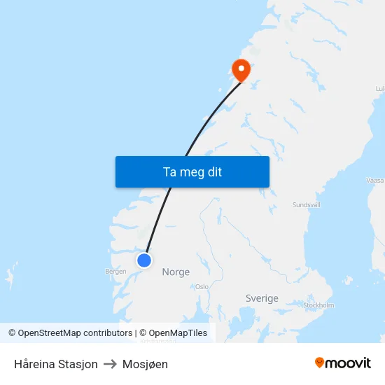 Håreina Stasjon to Mosjøen map
