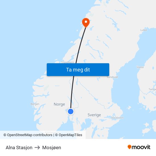 Alna Stasjon to Mosjøen map