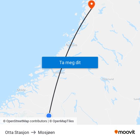 Otta Stasjon to Mosjøen map