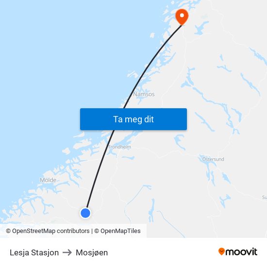 Lesja Stasjon to Mosjøen map