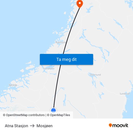 Atna Stasjon to Mosjøen map