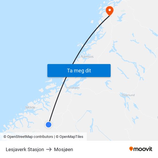 Lesjaverk Stasjon to Mosjøen map