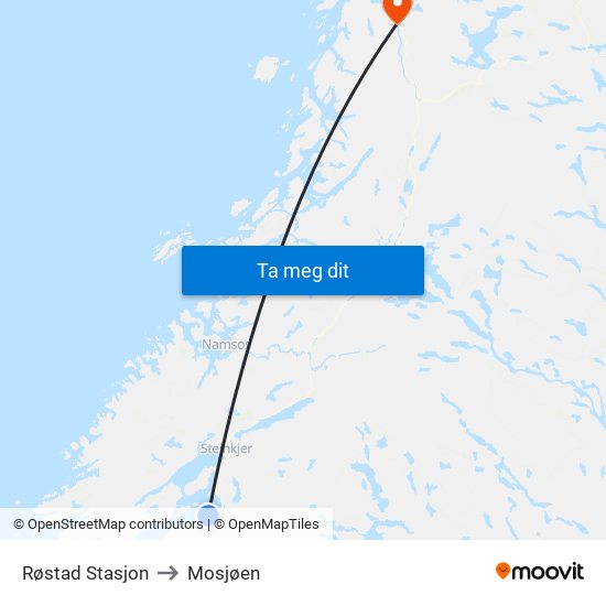 Røstad Stasjon to Mosjøen map