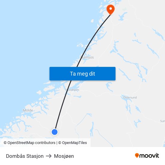 Dombås Stasjon to Mosjøen map