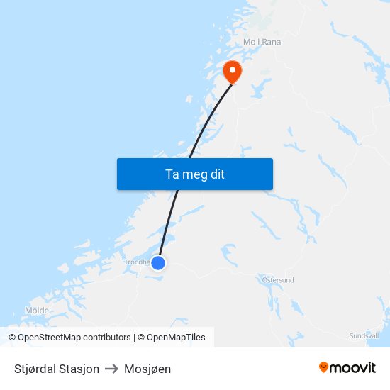 Stjørdal Stasjon to Mosjøen map