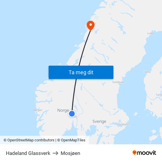 Hadeland Glassverk to Mosjøen map