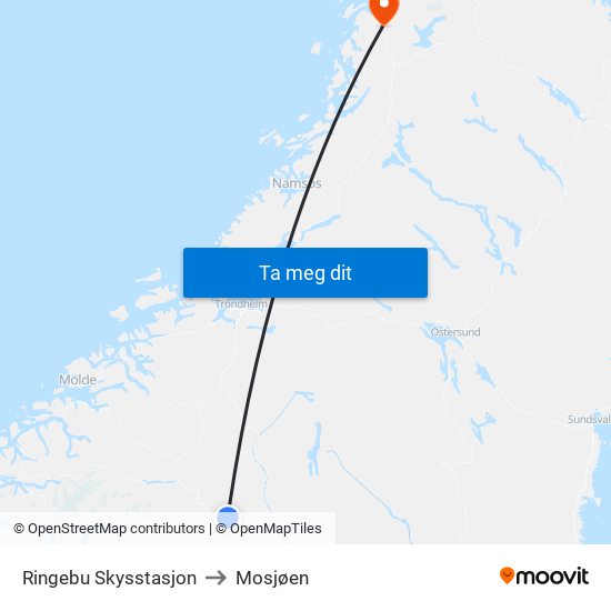 Ringebu Skysstasjon to Mosjøen map