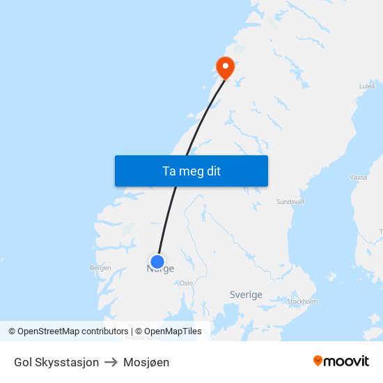 Gol Skysstasjon to Mosjøen map
