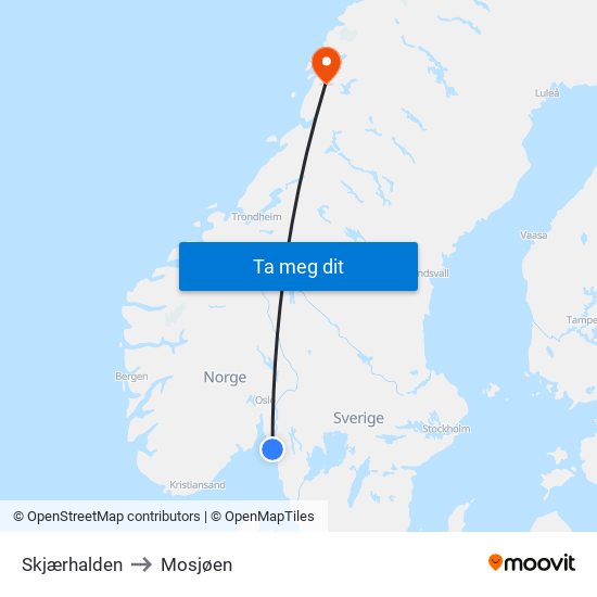 Skjærhalden to Mosjøen map