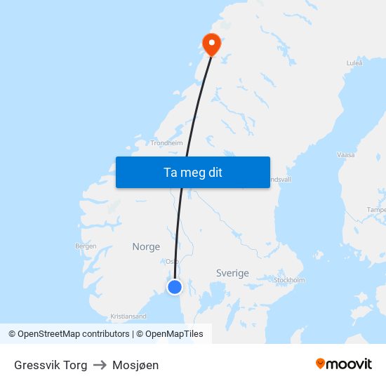 Gressvik Torg to Mosjøen map