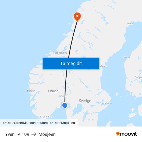 Yven Fv. 109 to Mosjøen map