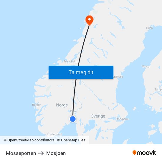 Mosseporten to Mosjøen map