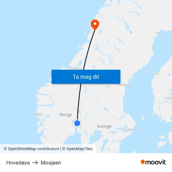 Hovedøya to Mosjøen map