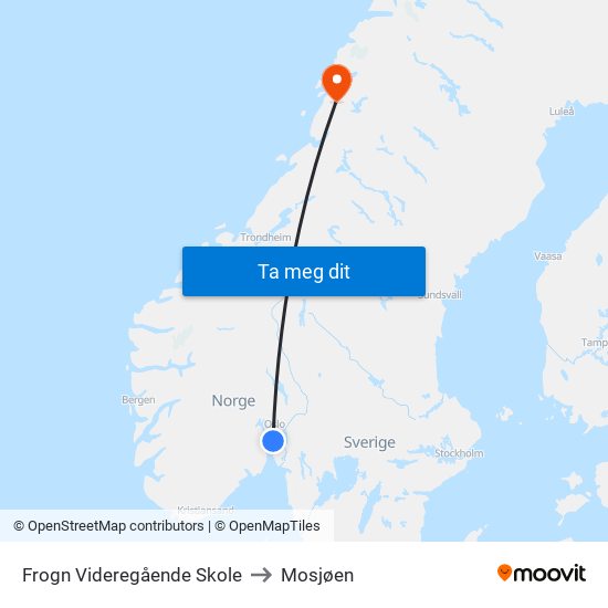 Frogn Videregående Skole to Mosjøen map