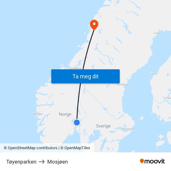 Tøyenparken to Mosjøen map