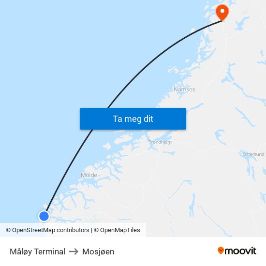 Måløy Terminal to Mosjøen map