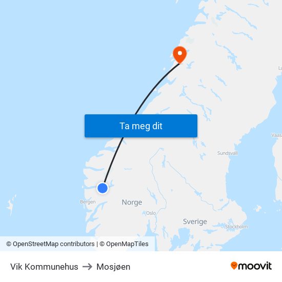 Vik Kommunehus to Mosjøen map