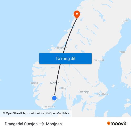 Drangedal Stasjon to Mosjøen map