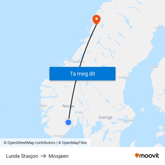 Lunde Stasjon to Mosjøen map
