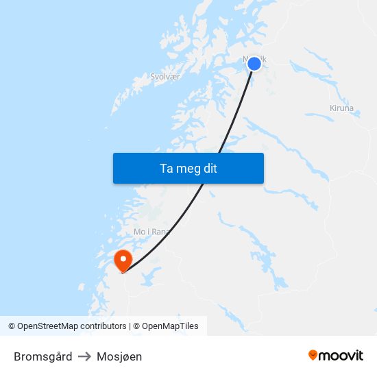 Bromsgård to Mosjøen map