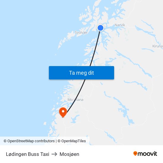 Lødingen Buss Taxi to Mosjøen map
