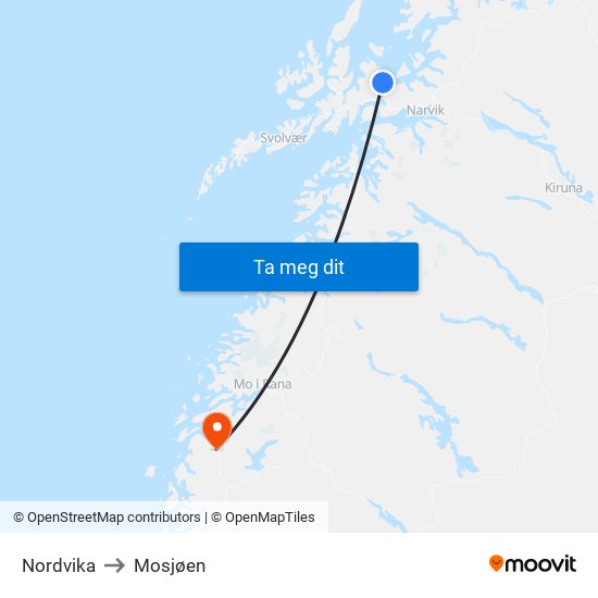 Nordvika to Mosjøen map