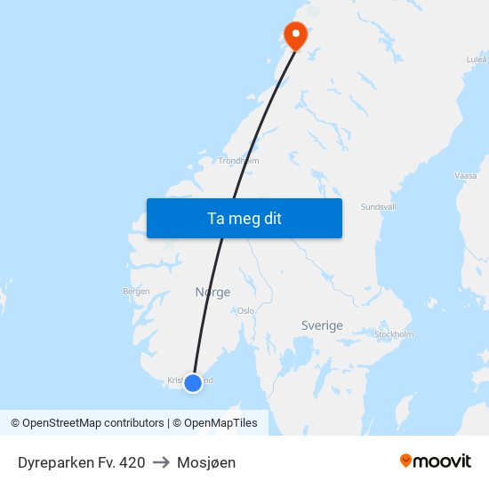 Dyreparken Fv. 420 to Mosjøen map