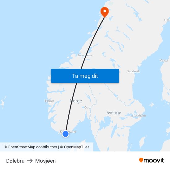 Dølebru to Mosjøen map