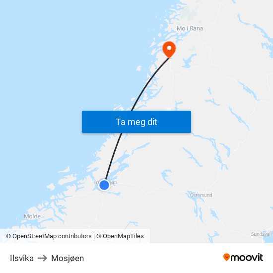 Ilsvika to Mosjøen map