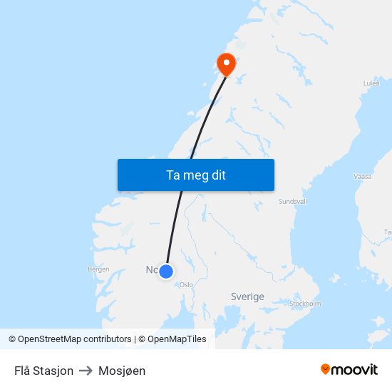 Flå Stasjon to Mosjøen map