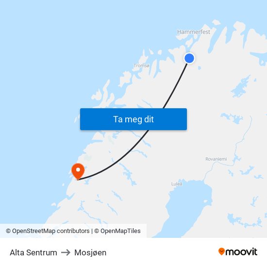 Alta Sentrum to Mosjøen map