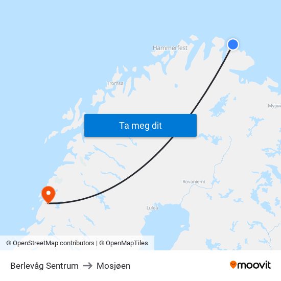 Berlevåg Sentrum to Mosjøen map