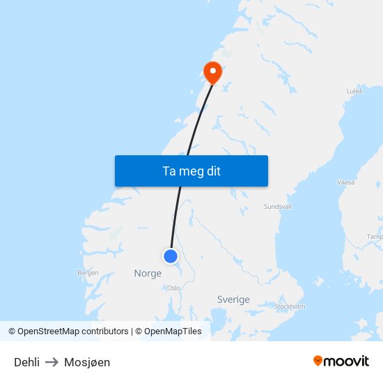 Dehli to Mosjøen map