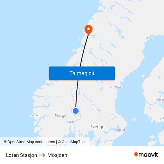 Løten Stasjon to Mosjøen map