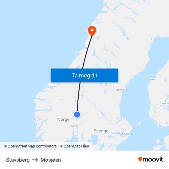 Stavsberg to Mosjøen map