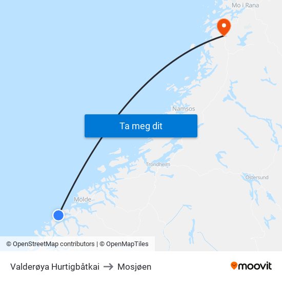 Valderøya Hurtigbåtkai to Mosjøen map