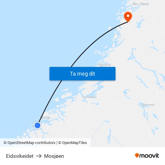 Eidsvikeidet to Mosjøen map