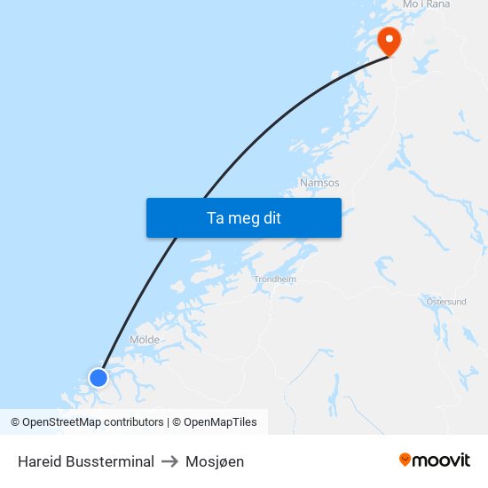 Hareid Bussterminal to Mosjøen map