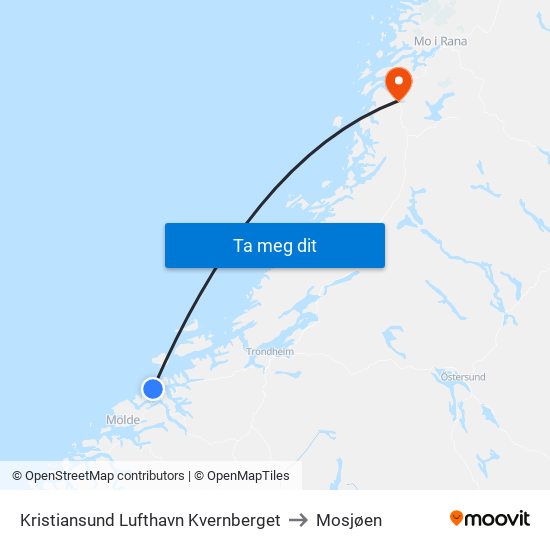 Kristiansund Lufthavn Kvernberget to Mosjøen map