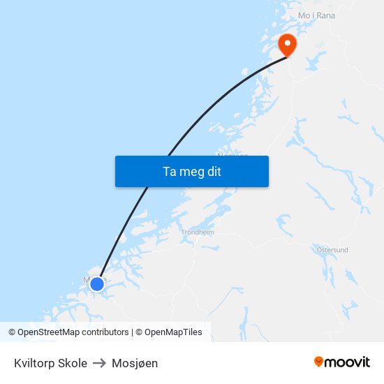 Kviltorp Skole to Mosjøen map