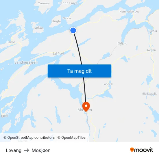 Levang to Mosjøen map