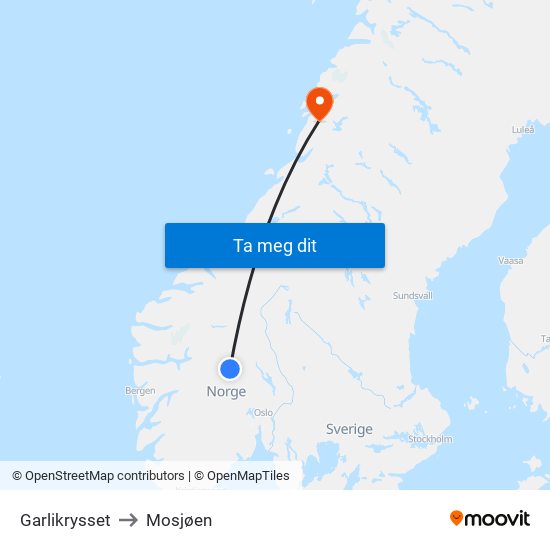 Garlikrysset to Mosjøen map