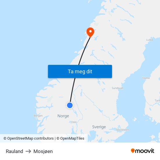 Rauland to Mosjøen map