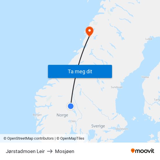 Jørstadmoen Leir to Mosjøen map