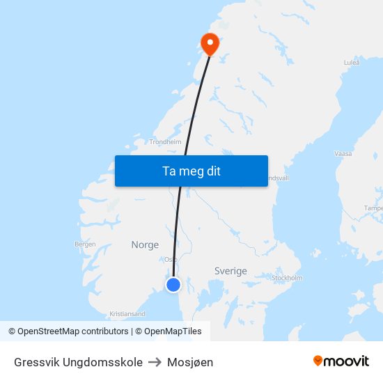 Gressvik Ungdomsskole to Mosjøen map