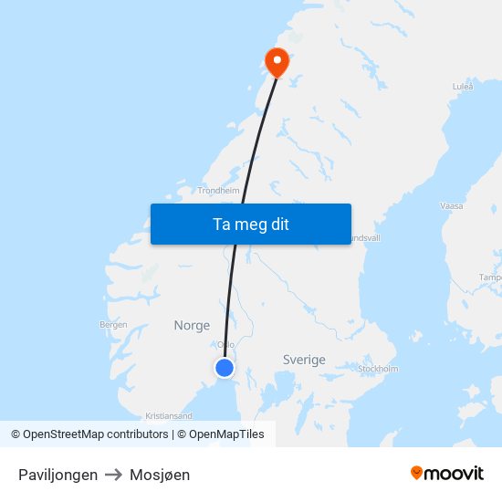 Paviljongen to Mosjøen map